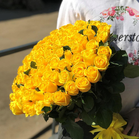 Розы. Букет из 101 желтой розы (50 см). N407 - Фото 2
