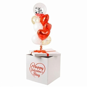 Коробка с шарами Сюрприз "Happy Valentines Day"