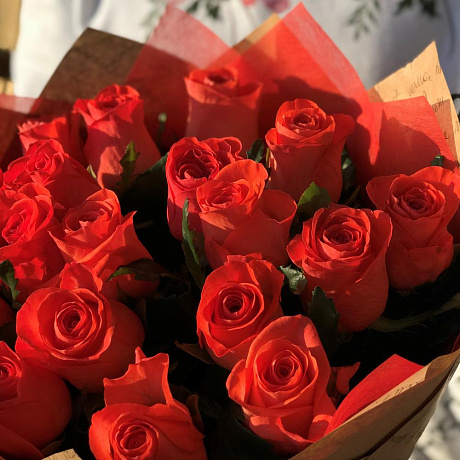 Розы. Букет из 19 оранжевых роз. N516 - Фото 4