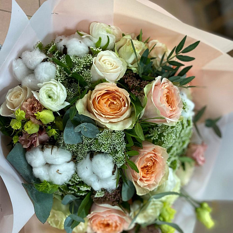 Букет цветов «крем - карамель» - Фото 4