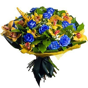 Букет из синих роз и орхидей
