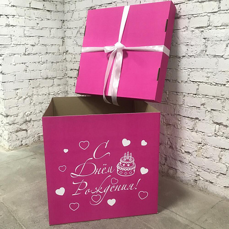 Розовая коробка с фонтаном и индивидуальной надписью - Фото 3