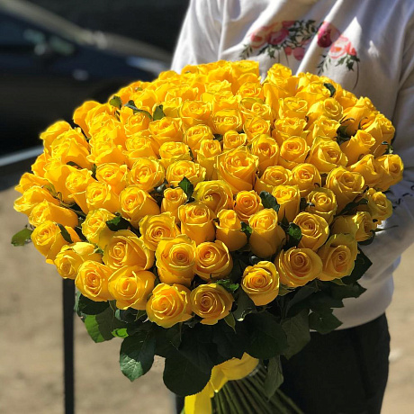 Розы. Букет из 101 желтой розы (50 см). N407 - Фото 5