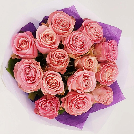 Букет из 15 розовых роз №160 - Фото 3