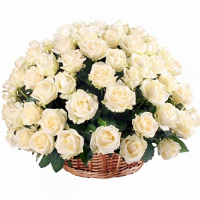 Букет из 85 белых роз в корзине