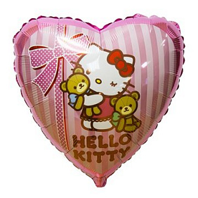 Фольгированное сердце шар "Hello Kitty с бантом"