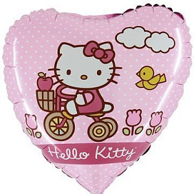 Фольгированное сердце шар "Hello Kitty на велосипеде"