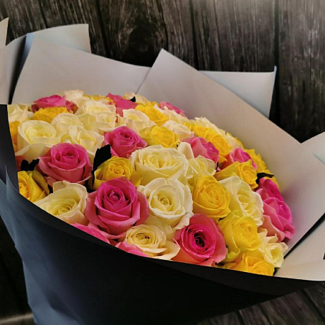 Букет разноцветных роз №160 - Фото 3