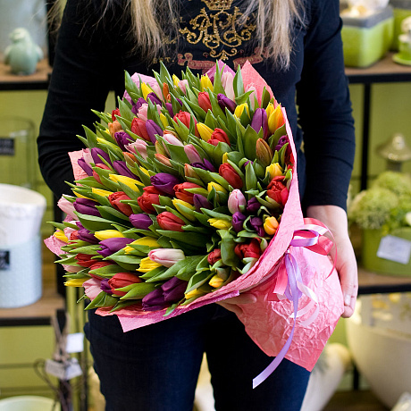 Букет из тюльпанов Разноцветные тюльпаны микс - Фото 3