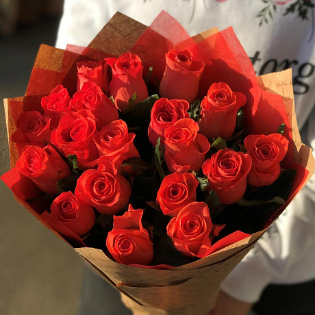 Розы. Букет из 19 оранжевых роз. N516 - Фото 3