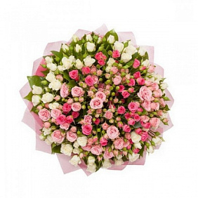Букет из 25 белых и розовых кустовых роз