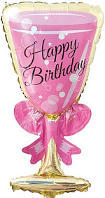 Фигура шар "Бокал Happy Birthday" розовый 94 см