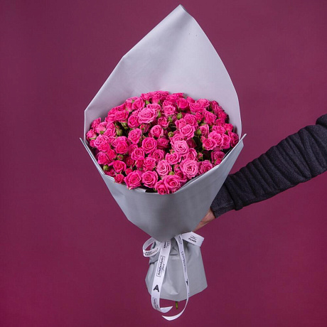 Букет из 19 малиновых кустовых роз - Фото 2