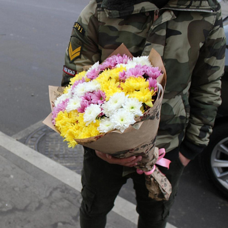 Букет из 15 разноцветных хризантем №161 - Фото 2