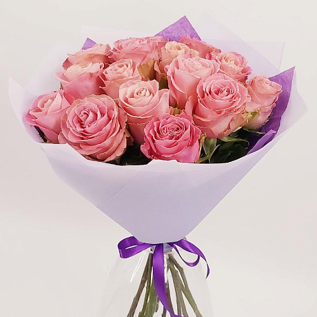Букет из 15 розовых роз №160 - Фото 2