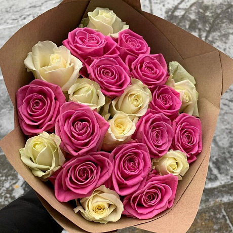 21 роза микс розовые и белые - Фото 2