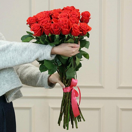 Монобукет 25 Оранжевых роз 60см - Фото 4