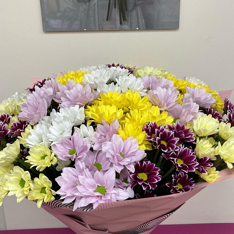 Букет из 25 хризантем яркий микс - Фото 4