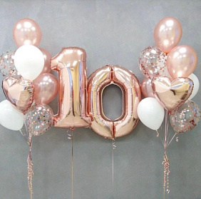 Композиция из шаров "Цифры розовое золото с фонтанами" Флай