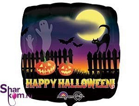 Фольгированный Квадрат шар "Happy Helloween"