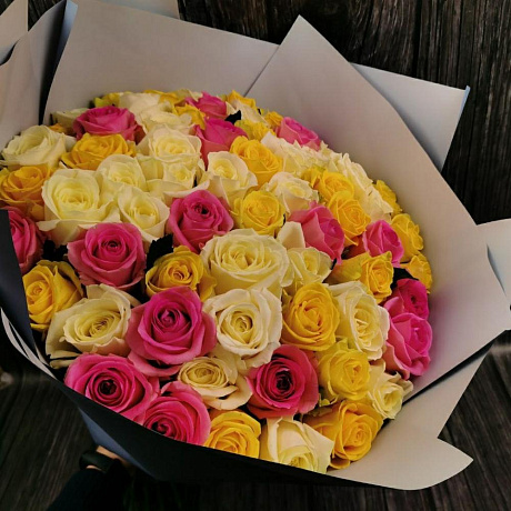 Букет разноцветных роз №160 - Фото 4