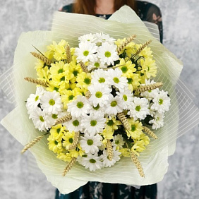 Букет из хризантем и колосков пшеницы "Ах, это  лето" №2