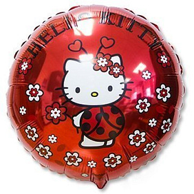 Фольгированный круг шар "Красный Hello Kitty"