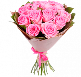 Букет из 15 розовых роз с салалом в крафте