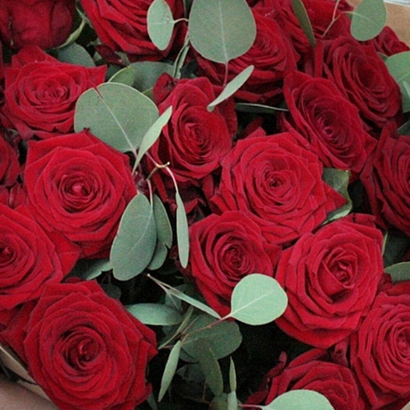 Букет красных роз с эвкалиптом - Фото 3