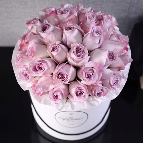 Розы Purple в шляпной коробке Grand White - Фото 5