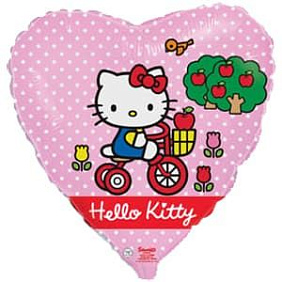 Фольгированное сердце шар "Hello Kitty в саду"