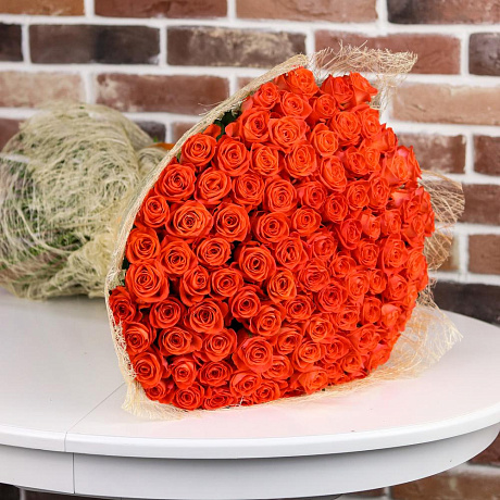 Букет из 101 оранжевой розы (60 см). N825 - Фото 4