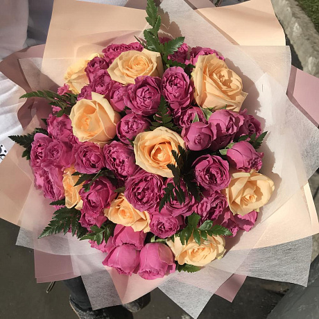 Розы. Пионовидная кустовая роза.  Кремовая  роза. N267 - Фото 4