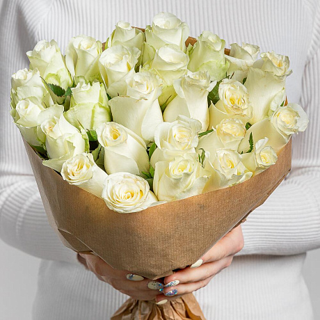 Монобукет белые розы 25 - Фото 3