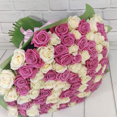 Букет из 101 розово-белой розы - Фото 3