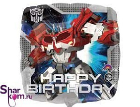 Фольгированный Квадрат шар "Happy Birthday" Optimus Prime