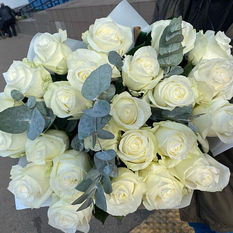 Букет из 25 белых эквадорских роз - Фото 4