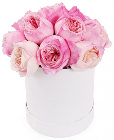 Букет из 9 пионовидных роз в малой шляпной коробке