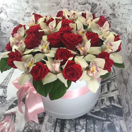 Розы с орхидеями в Коробке XXL - Фото 4