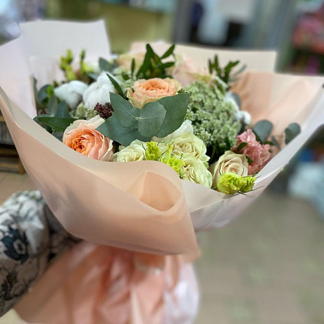 Букет цветов «крем - карамель» - Фото 3