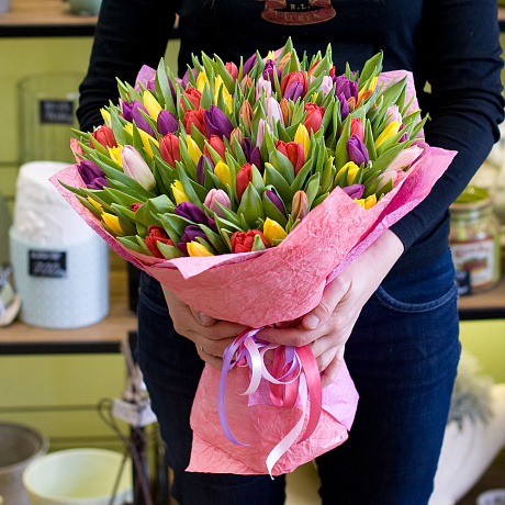 Букет из тюльпанов Разноцветные тюльпаны микс - Фото 2