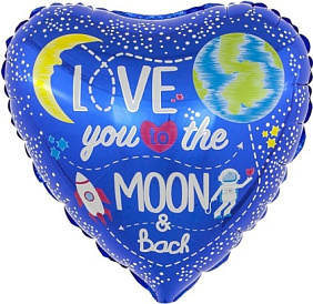 Фольгированное сердце шар "Люблю до луны и обратно"