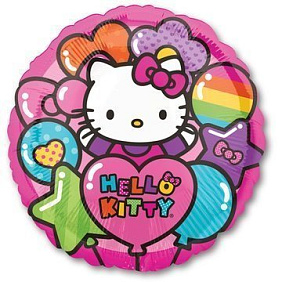 Фольгированный круг шар "Яркие Hello Kitty"