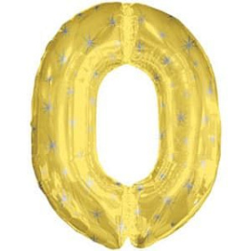 Шар "Цифра 0" золотая со звездами