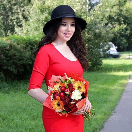 Букет из гербер, роз и альстромерий с пшеницей - Фото 5