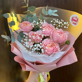 Пионовидная Роза с эвкалиптом №161