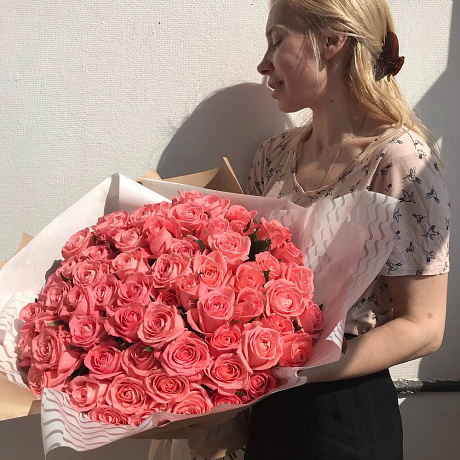 Букет из персиково-розовых роз - Фото 5