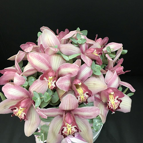 11 орхидей в белой шляпной коробке - Фото 6