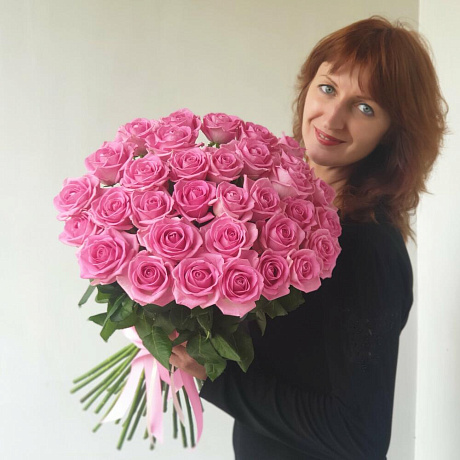 БУКЕТ ИЗ 31 РОЗОВЫХ РОЗ - Фото 5