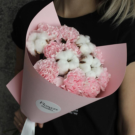 Розовый букет с хлопком №160 - Фото 3